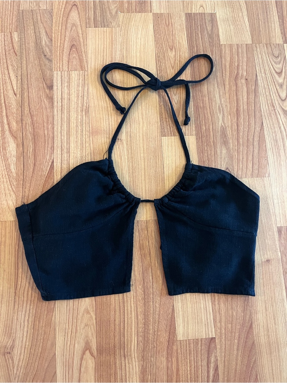 Adjustable Black Halter Crop Top - Women